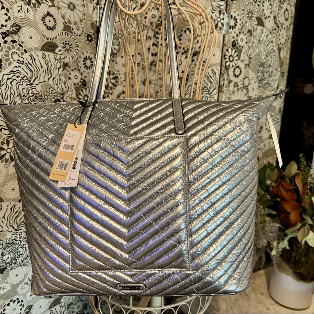 Rebecca Minkoff Metallic Silver Quilted Tote